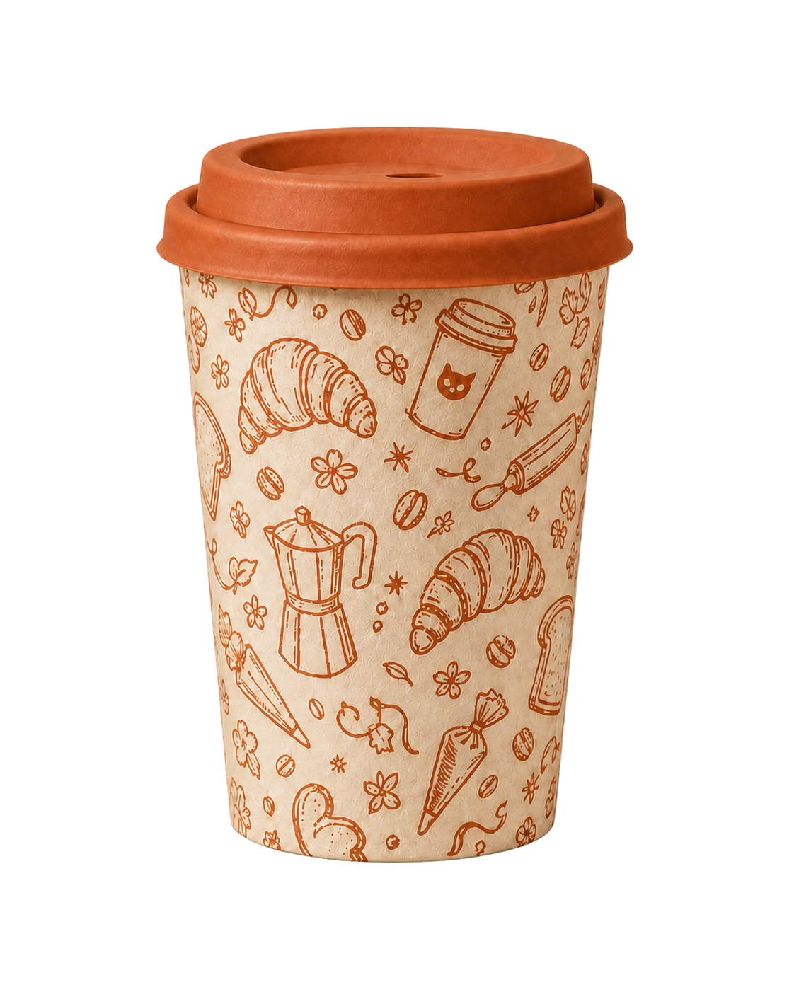 Gelas takeaway Ramu Brew bercorak doodle